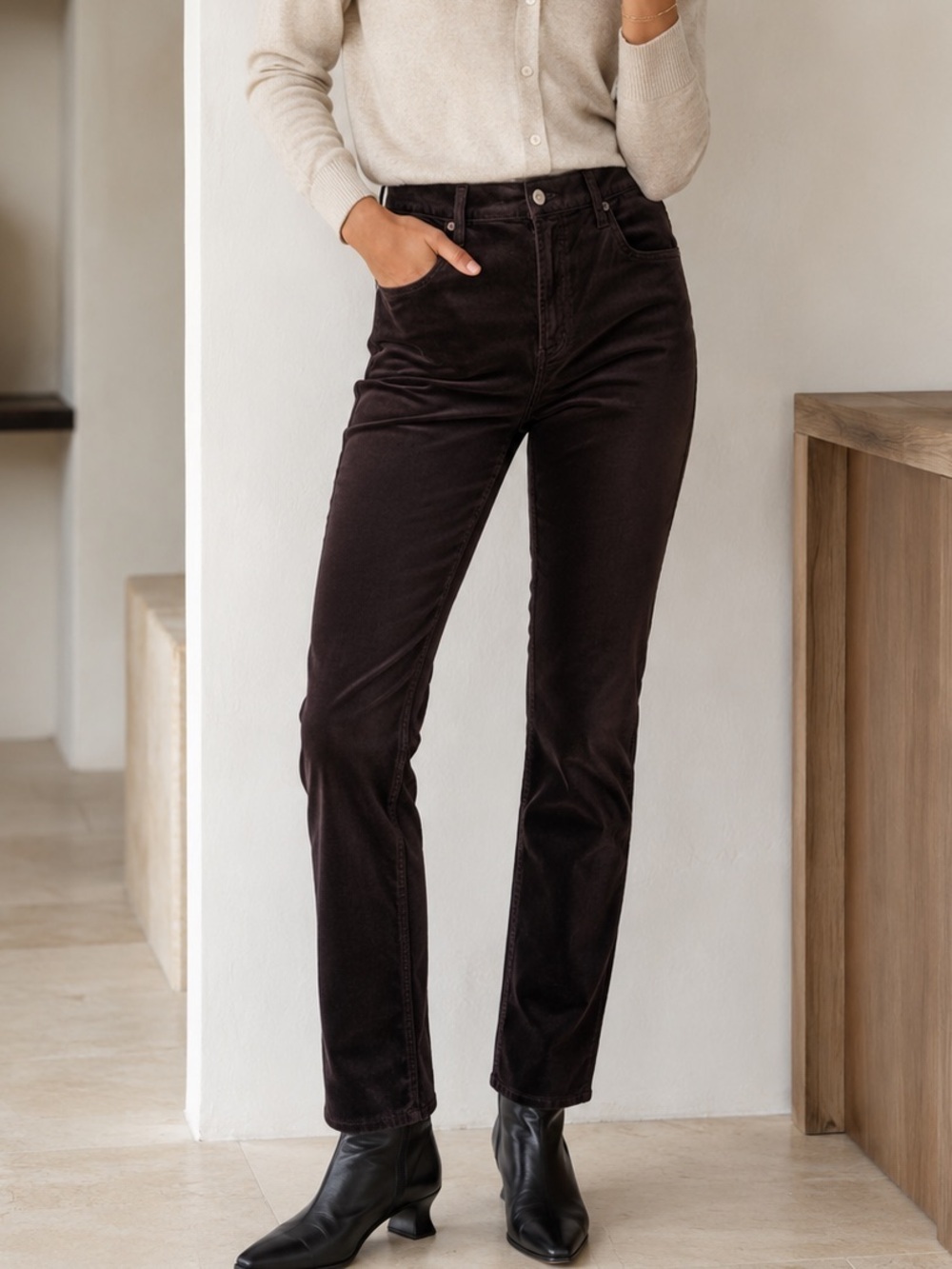 NWT Citizens of Humanity Jolene Velvet Pants Brown High Rise 31